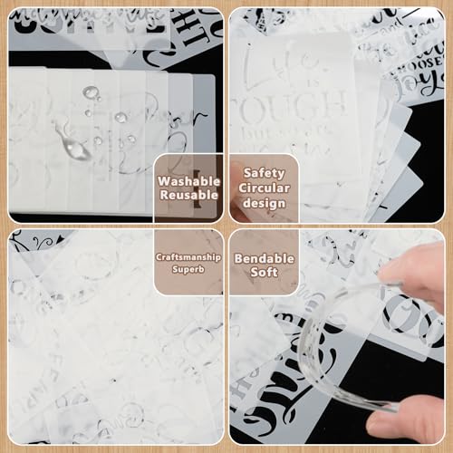 20 PCS Artistic Word Stencils, 4 Inch Inspirational Word Reusable Plastic Paint Templates, Quote Phrase Sayings Stencils Set for Painting on Wood Wall Canvas Fabric Paper Home Sign Furniture Canvas - color: I