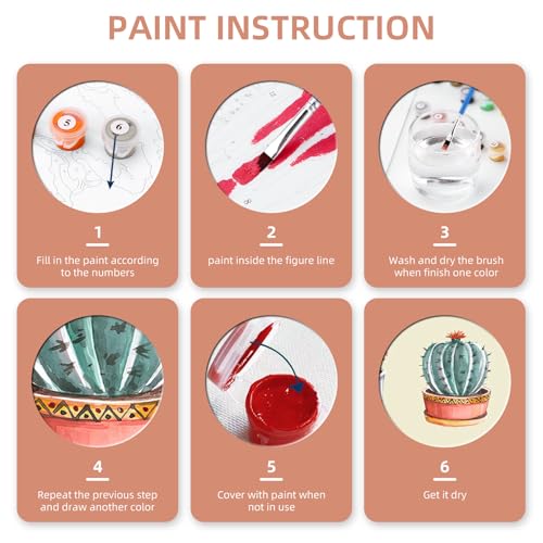 Ginkko Paint by Numbers Kit for Adults Beginner & Kids Ages 8-12 with Wooden Frame Easy Acrylic on Canvas 8x12 inch with Paints and Brushes, Cactus Plant(Include Framed) - color: Cactusplant framed, size: 8x12 Inch