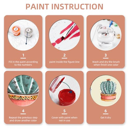 Ginkko Paint by Numbers Kit for Adults Beginner & Kids Ages 8-12 with Wooden Frame Easy Acrylic on Canvas 8x12 inch with Paints and Brushes, Cactus Plant(Include Framed) - color: Cactusplant framed, size: 8x12 Inch