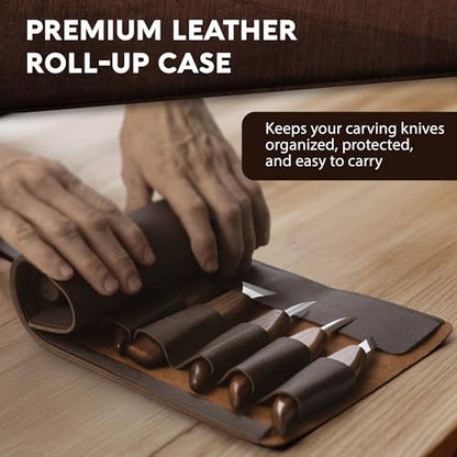 Wood Carving Kit for Beginners - Gift Ready Complete Tools Set | Whittling Kit with 8 Wood Carving Knives, Spoon Carving Tools, Wood Blocks, Gloves, Roll Bag and Sharpening Strop