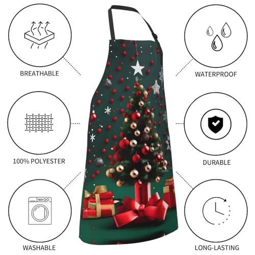 Cartoon heart sun Heavy Duty Waterproof Apron with Pockets for AdultsResistant Grilling, Gardening, Painting - color: Round Ball Christmas Tree