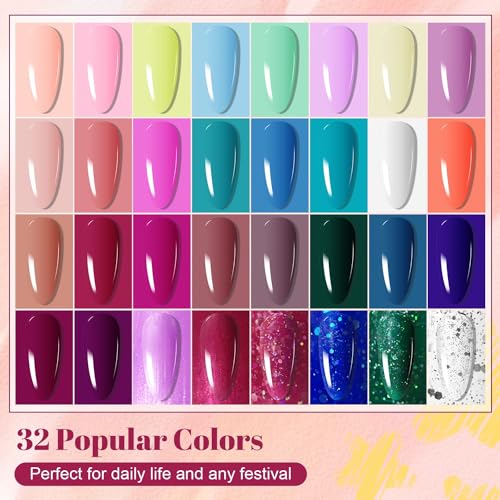 JODSONE 36 PCS Gel Nail Polish Starter Kit U V Light and Dark Series Gel Nail Set No Wipe Base Matte and Glossy Top Coat All Kinds of Manicure Tools - color: 32KIT 1G 05-A