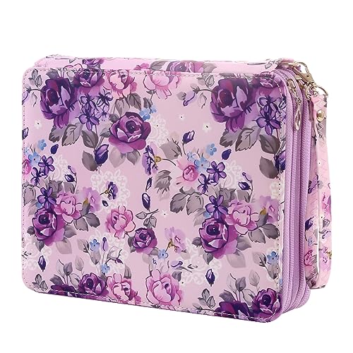 120 Slots Colored Pencil Case Organizer, 3 Layer Bag | Twill Oxford fabric, 127 elastic loops, detachable handle, for travel, home storage, drawing tools, creative gifts - color: Purple pink