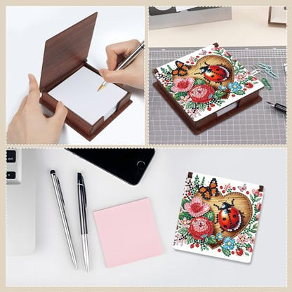 Diamond Painting Kit memo Box, Diamonds Art DIY Seven-Spotted Ladybug Patterns Sticky Note Box Special Shape Drill, with 160 Sticky Note, Ideal for Home Office Supplies, Handicrafts, Holiday Gifts - color: Seven-spotted ladybug