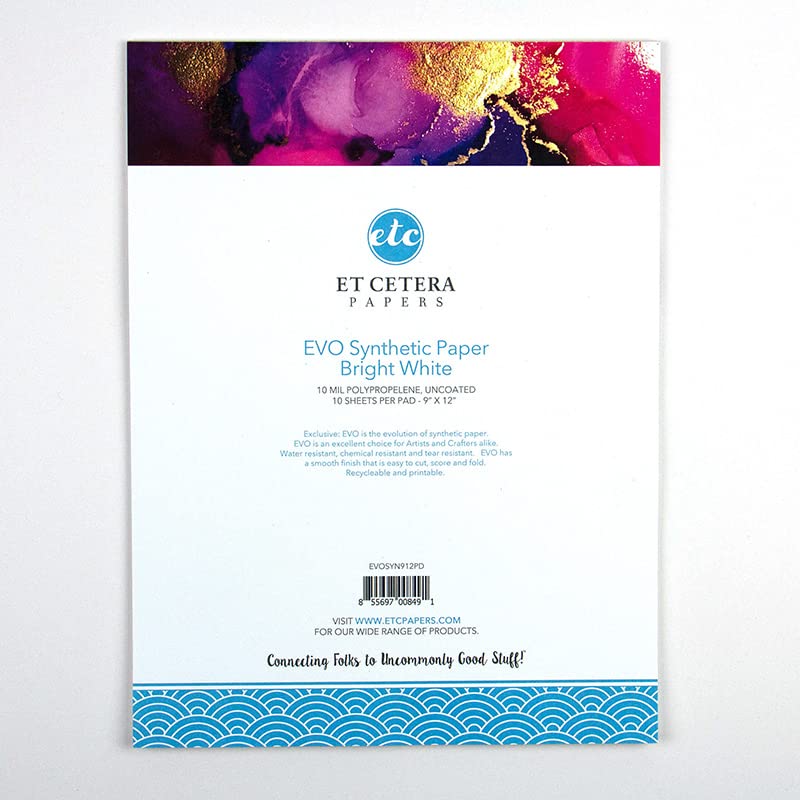 Alcohol Ink Paper - Non-Absorbent, Heavy Weight & Tear Resistant - Easily Wipes Off for Reusable Art Paper - Flexible Bright White EVO 9x12 Inch (10 Sheets)