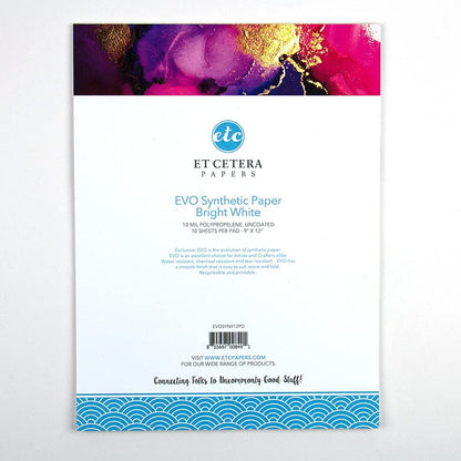 Alcohol Ink Paper - Non-Absorbent, Heavy Weight & Tear Resistant - Easily Wipes Off for Reusable Art Paper - Flexible Bright White EVO 9x12 Inch (10 Sheets)