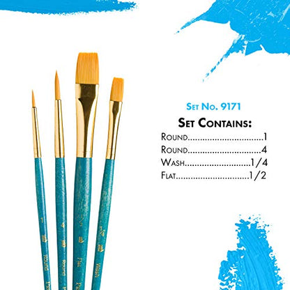 Princeton RealValue Brush Set, Gold Taklon, Blue Handle, 4 Piece, 1 Count - style: Set-9171