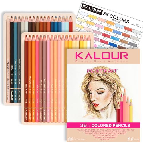 KALOUR PDAS 36 Skin Tones Colored Pencils Portrait Set Oil Based Pre-sharpened Drawing Pencils for Beginner Adult Artist Coloring Book Drawing Sketching Art Project, With Light Fast Ratings - style: Portrait