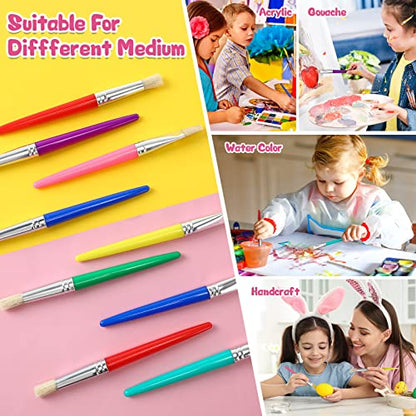 Sherr 64 Pcs Paint Brushes Sets for Kids Toddler Art Supplies Large Chubby Round and Flat Brush for School Washable Acrylic Oil Paint