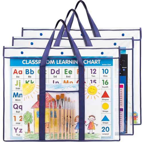 GAMENOTE 3 Pack Large Poster Storage Bags for Teachers, Clear Hanging Bulletin Board Organizer for Classroom Posters, Anchor Charts, Borders & Art Projects, 31.5" x 25.5"