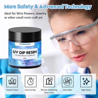 25PCS UV Dip Resin Kit for Wire Flowers Jewelry, 100g UV Dip Resin with Light Set, Crystal Clear Fast Curing Resin, Silicone Mat, UV Dip Epoxy Resin Jewelry Making Kit Supplies, DIY Art Crafts