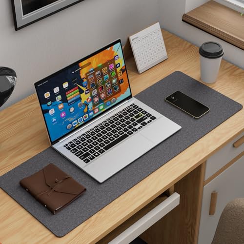 K KNODEL Felt Desk Mat, Large Desk Pad Protector, Office Computer Desk Mat for Keyboard, Non-Slip Mouse Pad (Dark Gray, 31.5"x11.8") - size: 31.5" x 11.8"