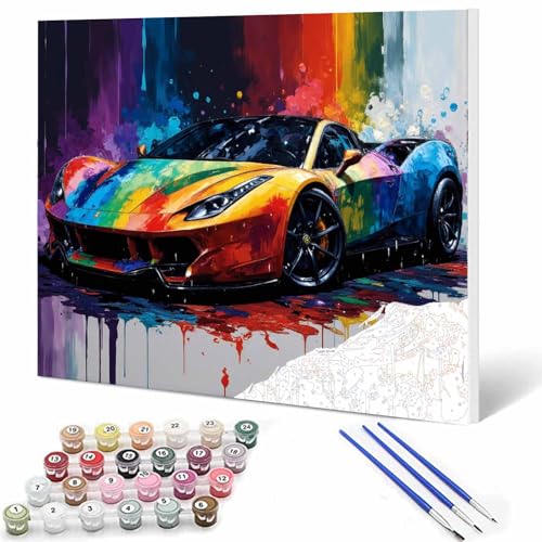 DIY Paint by Numbers,Racing Car,Canvas Oil Painting Kit for Kids & Adults,16x20inches Drawing Paintwork Acrylic Pigment,for Car Lovers Wall Decor Art Painting Without Frame-Car Lovers - color: Car Lovers-04, size: 16''x20''(Frameless)