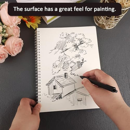 DSTELIN 10 x 7.5 Inch Spiral Bound Sketch Book for Drawing, 50 Sheets 68LB/100GSM Acid-Free Paper, Hardcover Sketch Pad for Students and Adults