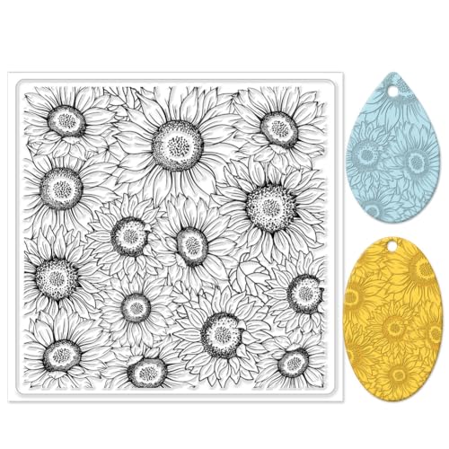 CHGCRAFT Polymer Clay Texture Sheet Sunflower Silicone Texture Stamp Polymer Clay Modeling Pattern Pad for Jewelry Earring Making DIY Craft, 5.5x5.5inch - style: Sunflowers