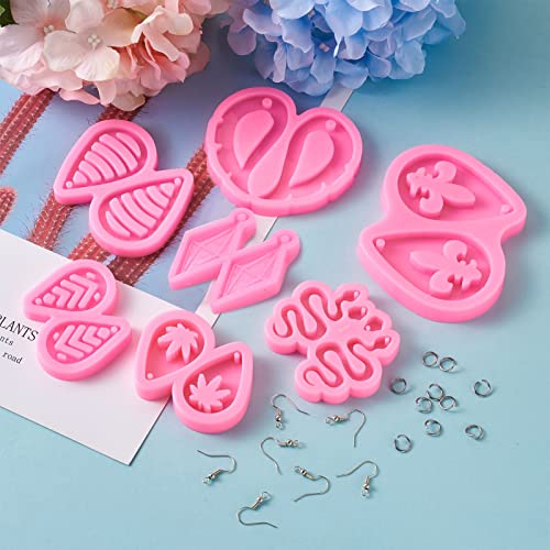 Craftdady 7pcs Earring Pendant Resin Casting Mold Teardrop Snake Jewelry Silicone Mould with Earring Hooks Jump Rings for DIY Resin Crafts Dangle Earring Jewelry Making - color: Pink,Mixed Earring Charms