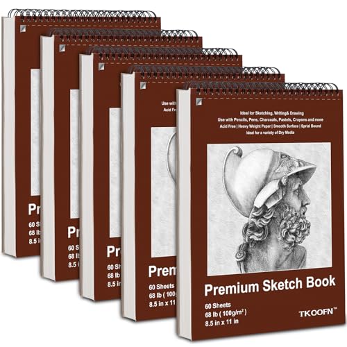 5 Pack Sketch Book 8.5×11 inch, Spiral Sketch Pad 300 Sheets Each(68lb/100gsm), Drawing Painting Sketchbook for Kids, Beginners, Artists - color: 5 Pack, size: 8.5" x 11"