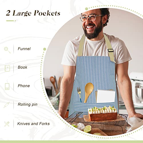 ATROPOS 2 Pack Aprons for Women with Pockets,Waterproof Cooking Aprons for Women,Adjustable Bib Apron Chef Aprons Painting Apron for Kitchen,Cooking,Baking,BBQ,Cleaning,Painting - color: Green /Blue Stripes