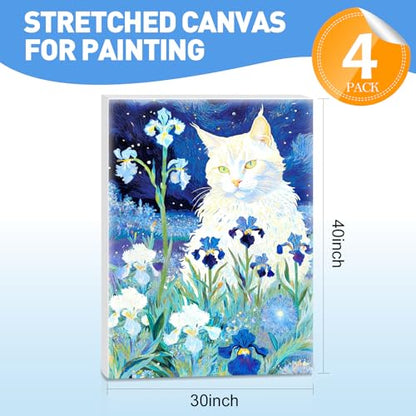 FUMILE Canvas for Painting 30x40, 4 Pack Large Stretched Canvas for Painting-5/8 in Profile Primed White Blank Painting Canvas Value Pack for Oil & Acrylic Paint - size: 30x40IN
