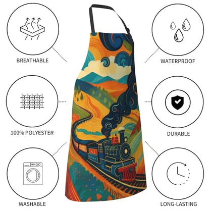KKdskkds Tribal Boho Geometric Multi-Purpose Adjustable Waterproof Apron With Pocket For Men Women - color: Train Passing Through Colorful Fields