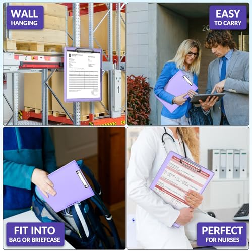 Sooez Clipboard with Storage, Heavy Duty Cleaview Clip Boards 8.5x11 with Dual Storage, Dry Erase Plastic Nursing Clipboard, High Capacity Clipboards Folder for Teacher Nurse, School & Office Supplies - color: Light Purple