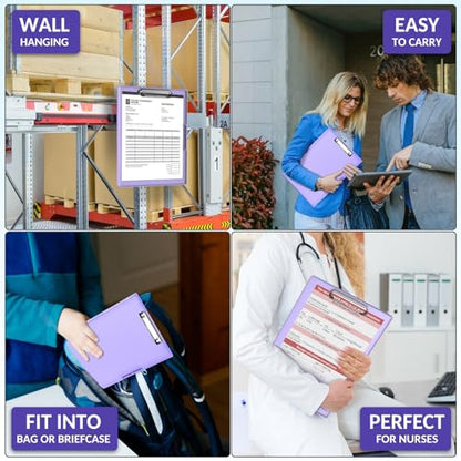 Sooez Clipboard with Storage, Heavy Duty Cleaview Clip Boards 8.5x11 with Dual Storage, Dry Erase Plastic Nursing Clipboard, High Capacity Clipboards Folder for Teacher Nurse, School & Office Supplies - color: Light Purple