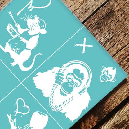 2 Sheets Banksy Stencil Screen Printing, Reusable Self-Adhesive Silk Screen Stencil Banksy Man Pattern Mesh Transfers Stencil for Wall Border Wood Fabric Home Craft Decor - style: Banksy Man