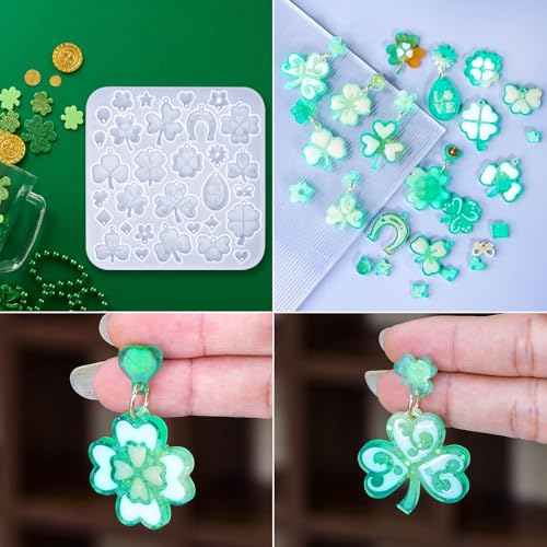 3 Pack Shamrock Silicone Resin Earring Molds, Lucky Straw Shape Earring UV Molds Epoxy Resin Casting Mold with 200Pcs Earring Hook for St Patrick's Day Keychain Jewelry Pendant DIY Supplies - color: 3 Pack Shamrock