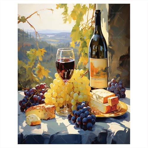 Wine and Cheese Paint by Numbers Kit for Adults - DIY Painting on Canvas, Adults' Paint-by-Number Kits Acrylic Paint Set for Beginners, Culinary Art Kit for Home Decoration or Gifts(8X12IN Framed) - color: 8X12IN Framed