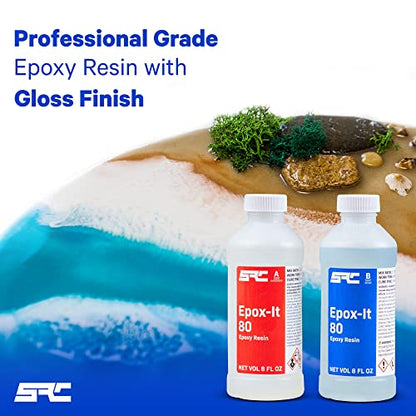 SPRESIN Epox-It 80 Clear Epoxy Resin Kit 16 Oz (8 Oz Part A + 8 Oz Part B) for Beginners and Experts, Epoxy Coating, Bar Top, Countertop, Tabletop, Crystal Clear Formula, Jewelry Art, Laminating - size: 16 oz