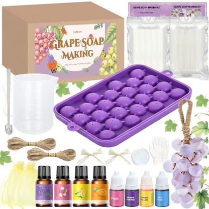 Soap Making Kit, DIY Grape Soap Craft Kits for Adults, Make Your Own Soap with Shea Butter Glycerin Melt and Pour Base, Silicone Molds, Dried Flowers, DIY Craft for Beginners Gift for Women
