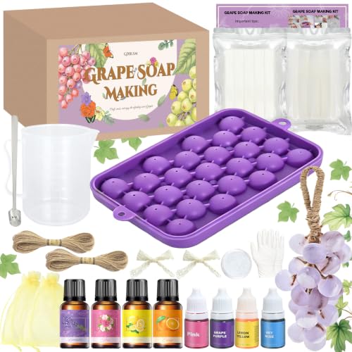 Soap Making Kit, DIY Grape Soap Craft Kits for Adults, Make Your Own Soap with Shea Butter Glycerin Melt and Pour Base, Silicone Molds, Dried Flowers, DIY Craft for Beginners Gift for Women