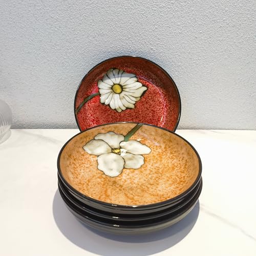 rockgoldbug pasta bowl for Kitchen, 8.5 in - Ceramic pasta bowl set of 4 - For Pasta,Salad,Appetizer, Serving etc - Dishwasher, Microwave, and Oven Safe - For Breakfast, Lunch and Dinner