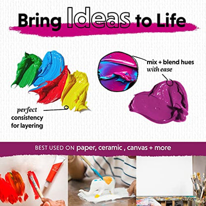 Crafts 4 All Acrylic Paint Set - Art Paints for Canvas, Model Painting, Wood, Ceramics and Fabric - Craft Supplies with 3 Artist Brushes for Adults & Kids﻿, 12 Pack, 12mL - size: 0.4 Fl Oz (Pack of 12)