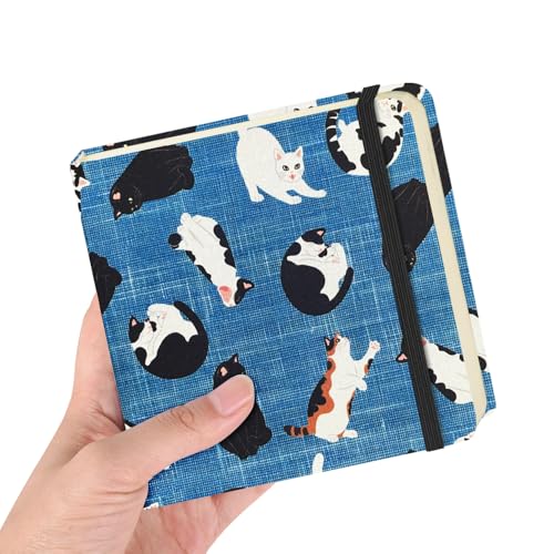 E-WEICHEN Square 4.8x4.8 inches 80gsm 96sheets/192 Pages Notebooks Blank Sketchbooks Travel Journal Pocket Hardcover Paint Writing Diary Memo Planner Cloth Cover. Cow Cat - color: Cloth Cover-4.8x4.8in-Cow Cat