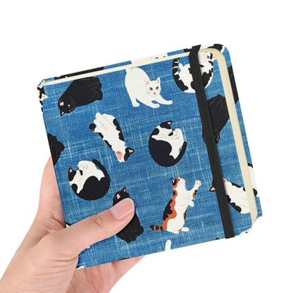 E-WEICHEN Square 4.8x4.8 inches 80gsm 96sheets/192 Pages Notebooks Blank Sketchbooks Travel Journal Pocket Hardcover Paint Writing Diary Memo Planner Cloth Cover. Cow Cat - color: Cloth Cover-4.8x4.8in-Cow Cat