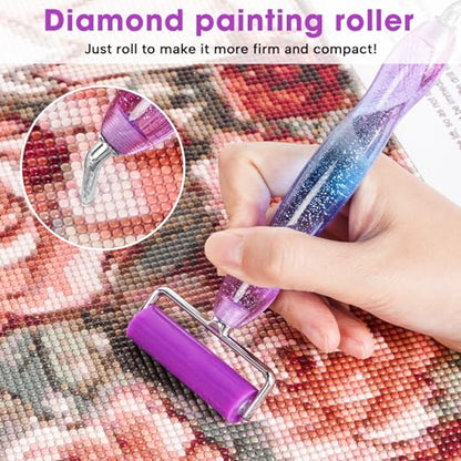 Ergonomic Diamond Painting Art Pen Accessories Kits with 6 Metal Tips, 6 Painting Glue Clay, Roller,Multi Placer Tips for DIY Crafts - style: XKZY