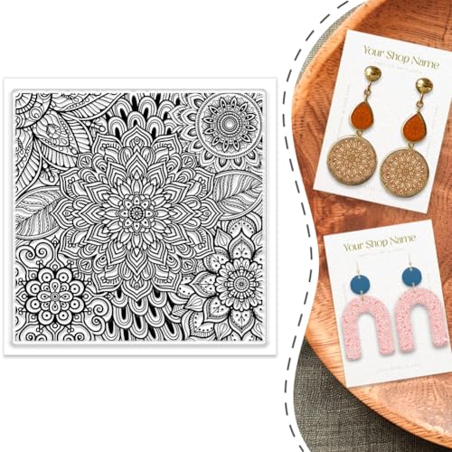 Mandala Flower Polymer Clay Texture Sheet Silicone Texture Stamp Sheets Boho Floral Clear Texture Mat Modeling Pad Reusable for Scrapbooking Polymer Clay Pottery Earrings Jewelry Making - style: Mandala