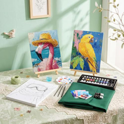 Cholemy 6 Set Paint and Sip Kit for Adults 8"x 10" Pre Drawn Canvas Painting with Wooden Easel Acrylic Paint Wash Cup Brushes Palette Apron for Painting DIY Adult's Date Party Supplies(Cool Animals) - style: Cool Animals