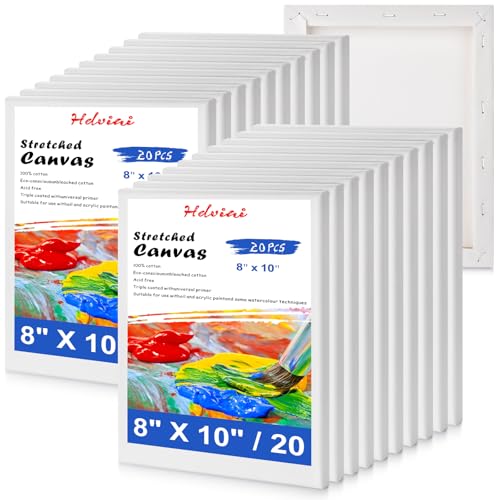 Stretched Canvas for Painting - 8x10 Inch/20 Canvas Value Pack - Triple Primer Acid Free 100% Cotton Blank Canvas for Painting Supplies Oil and Acrylic Pouring Art Watercolor - size: 20 Pack - 8x10 Inches
