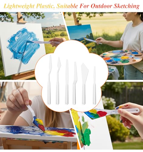 6Pcs Plastic Palette Knife Set, Thin and Flexible Plastic Paint Spatula for Acrylic Painting Art Knives Set Palette tools for Mixing, Spreading, Scratching, Layering Colors, Light Art Tools