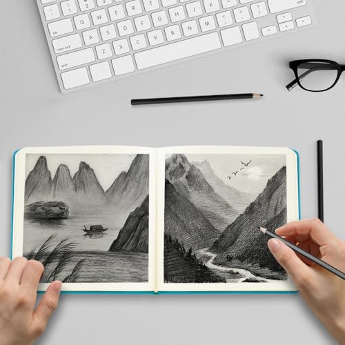 Square 5x5 inches 80gsm 96sheets/192 Pages Notebooks Blank Sketchbooks Travel Journal Pocket Hardcover Paint Writing Diary Memo Planner PU Leather Cover. Lake Blue - color: PU Cover-5x5in-Lake Blue
