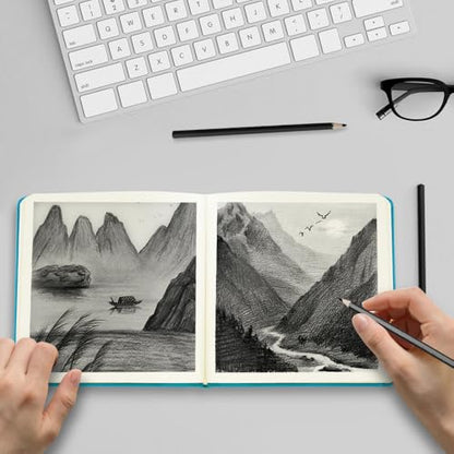 Square 5x5 inches 80gsm 96sheets/192 Pages Notebooks Blank Sketchbooks Travel Journal Pocket Hardcover Paint Writing Diary Memo Planner PU Leather Cover. Lake Blue - color: PU Cover-5x5in-Lake Blue