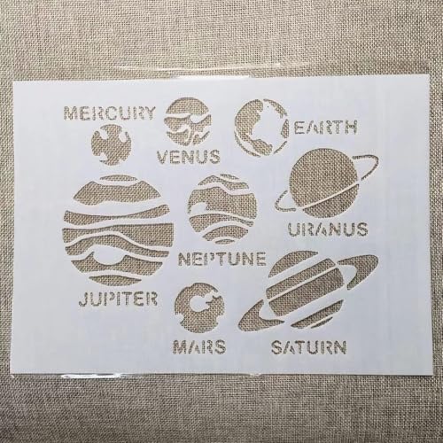 TIAMECH A4 Reusable Solar System Stencil for Painting | Planets Earth Mars Saturn Mercury Layering Template, DIY Wall Art, Wood Furniture, Scrapbook & Crafts (8.3x11.7inch) - style: Solar System