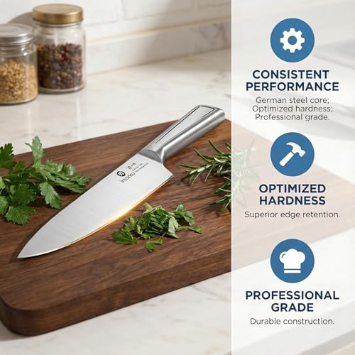 imarku Japanese High Carbon Stainless Steel Knife Set with Block, Precision-Forged Gyutou Kitchen Knives with Built-in Sharpener, Ultra-Sharp 10–15° Edge, Ergonomic Non-Slip Handle, Dishwasher Safe - color: Silver Gray