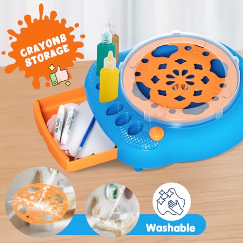 Spin Art Machine for Kids, Paint Spinner Arts & Crafts Kit for Ages 4-12 | Mess-Free Motorized Spinner With Splash Guard; 7 Washable Paints & 36 Art Boards Make A Unique Design Every Spin - color: Blue