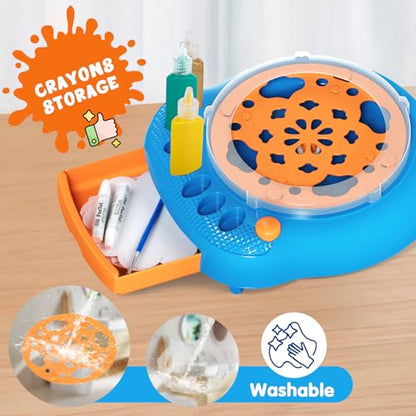 Spin Art Machine for Kids, Paint Spinner Arts & Crafts Kit for Ages 4-12 | Mess-Free Motorized Spinner With Splash Guard; 7 Washable Paints & 36 Art Boards Make A Unique Design Every Spin - color: Blue