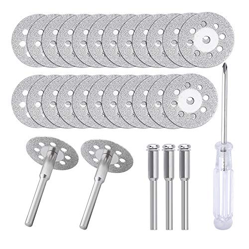 c i y 545 Diamond Cutting Wheel (22mm) 25pcs with 402 Mandrel (3mm) 5pcs and Screwdriver for Rotary Tool