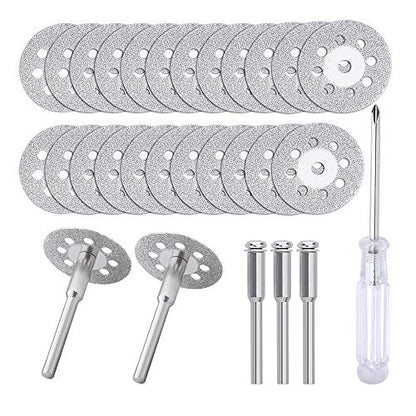 c i y 545 Diamond Cutting Wheel (22mm) 25pcs with 402 Mandrel (3mm) 5pcs and Screwdriver for Rotary Tool