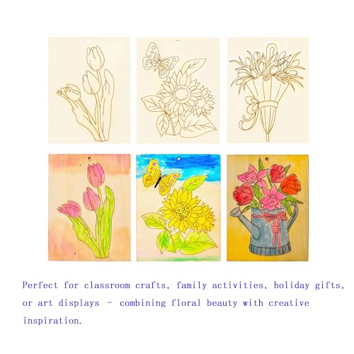 Piatoeke 16PCS 5.9×4.7in Unfinished Wood Craft to Paint, Fun Things to Paint and Hang,Wooden Flower Cutouts Board for Kids Painting DIY (Flower) - color: Flower